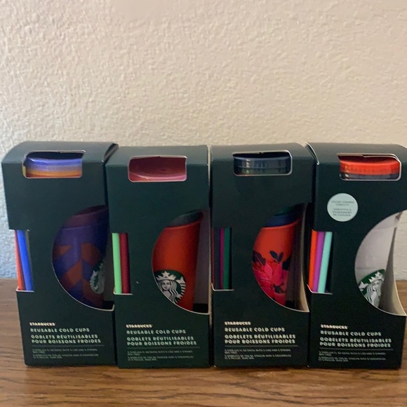 Set of Starbucks 24 ounce reusable cold cups